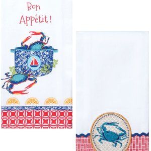 Fresh Catch Crab Nautical Design Kitchen Towels Set of 2